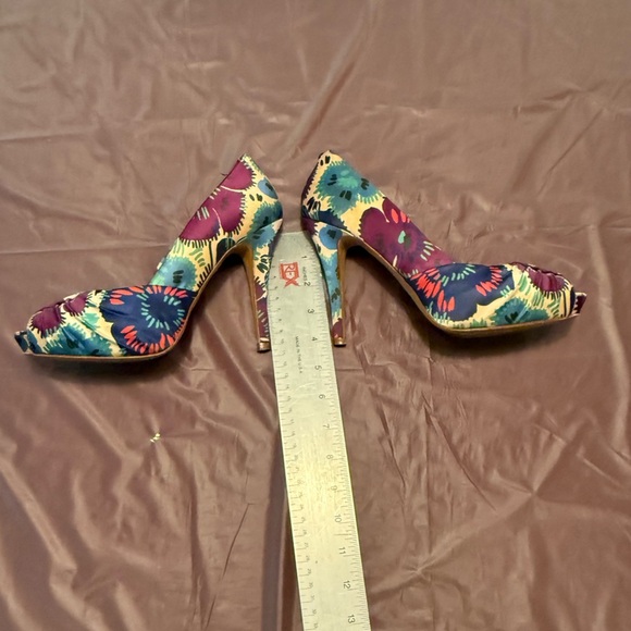 Vintage Y2K Zara Woman Collection Multicolor Peep Toe Floral 4” Heels Size 38/8 - Picture 10 of 12